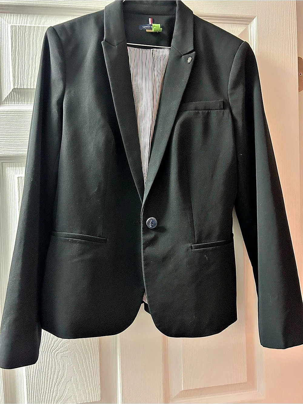 Tommy Hilfiger Women's One-Button Elbow-Patch Blazer Black 14